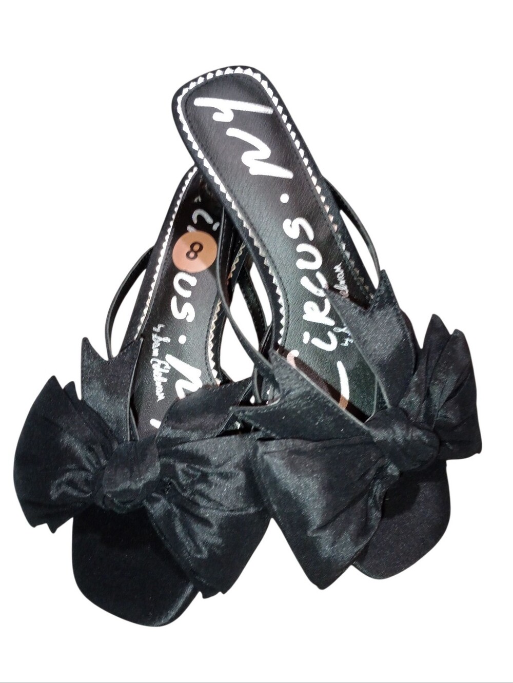 Circus NY by Sam Edelman Black Satin Bow Slide Mules, Size 8, NWT